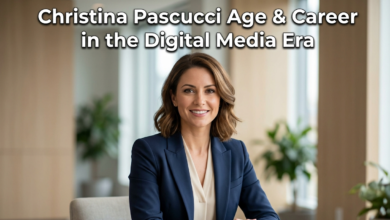 Professional portrait of a woman representing "Christina Pascucci Age" in a modern office, for a gaming article.