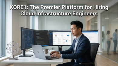 The central subject, KORE1, is a man in a headset focused on a modern gaming setup with multiple monitors.